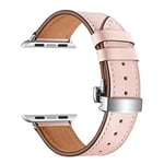 Bracelet en Cuir compatible pour Apple Watch Band 49mm 45mm 44mm 42mm,Bracelet en Cuir Véritable de Remplacement pour iwatch Series Ultra 2/Ultra/9 8 7 6 SE 5 4 3 2 1,Silver button pink,42/44/45/49mm