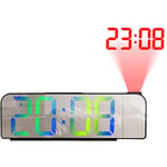 RéVeil à Projection Rotation 180° 12/24H Horloge NuméRique LED Charge USB RéVeil Projecteur de Plafond (Multicolore E)