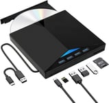 Lecteur CD/DVD Externe, USB 3.0 Graveur Enregistreur Portable, RW/ROM Mince Transmission Rapide Câble USB-pour PC, Laptop,Desktops,Windows7/8/10/11/XP/Vista/98 et Mac OS/Linux (Noir)