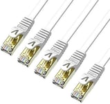 Cat 7 Rj45 Cable Reseau Plat | Câble Ethernet Lan À 10 Go/S De Vitesse (1M X 5 Piéces, Blanc)[CAB133264]