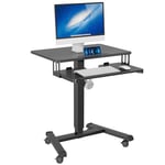 BONTEC Station de Travail Informatique Mobile à Deux Niveaux 65×45 cm avec 4 roulettes, Support Ordinateur Portable sur Roues, Bureau Debout Réglable en Hauteur, Table d'Appoint pour Salon, Chambre