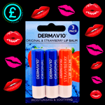 Lypsyl - Lip Balm - Derma V10 Lip Balm  2 Original + 1 Strawberry - Skin Care X3