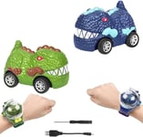 2 Pièces Mini Montre De Voiture Télécommandée Jouets,Dinosaure Voiture De Course,2.4 Ghz Usb Jouet De Sport,Voiture Bracelet Avec Boîtier Etanche,Cadeau Pour Garçons Et Filles