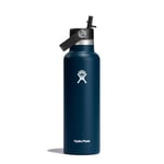 HYDRO FLASK – Gourde Isotherme 621 ml (21 oz) avec Bouchon Antifuite et Paille Intégrée - Bouteille Inox à Isolation sous vide - Sans BPA - Ouverture Standard – Indigo