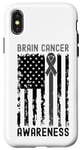 Coque pour iPhone X/XS Ruban gris pour la sensibilisation au cancer du cerveau - Drapeau américain