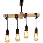 Comely - Suspension Lustre Rétro Industriel à 4 têtes, Luminaire Plafonnier Suspendu E27, Lustre Industriel en Bois et Métal pour Salon, Cuisine,