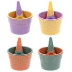 Plastic Ice Cream Bowls & Spoon Set Dessert Sundae Cone Scoop Coloured Kids 8PCS