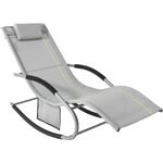 Bain de Soleil Chaise Longue Fauteuil à Bascule avec Appui-tête et Pochette latérale et Repose-Pieds Transat de Jardin Rocking Chair Sobuy OGS28-HG