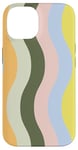 Coque pour iPhone 14 Jaune, rose et orange, rayures ondulées pastel, esthétique des années 70