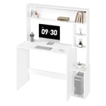 eSituro Bureau, Table d'Ordinateur avec Rangement, Bureau avec 5 Étagères, Bureau Informatique, Bureau Scandinave, en Bois d'Ingénierie, pour Chambre, en Chêne et Blanc, 113,5x45x139cm