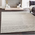 Livabliss Nice Geometric Rug - Scandi Runner Rugs Living Room 80x150 cm, Hallway, Kitchen - Neutral, Patterned Carpet Runners, Boho Rug Style, Easy Care- Large Rug, Light Grey and White Rug