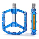 Kadacha Pédales de vélo avec Bandes réfléchissantes, 3 roulements scellés, Plates-Formes de vélo en Aluminium CNC antidérapantes, pédales 9/16 Pouces pour vélo de Route, VTT, vélo électrique. (Bleu)