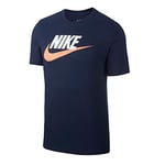 Nike Men M NSW TEE Icon Futura T-Shirt - Midnight Navy/White/Orange Pulse, Small