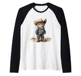 Black Cat in Cowboy Boots Raglan Baseball Tee