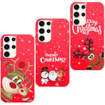 Vauki 3 Pièces Noël Coque pour Samsung Galaxy S23 Ultra, Rouge Silicone Souple Étui Antichoc Case, avec Animé Motif Cadeau de Noël Housse, pour Samsung S23 Ultra, Cerf 124