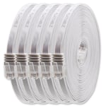 2 M - Blanc - Lot De 5 - Câble Réseau Plat Cat.6 Câble Plat Cat6 Câble Patch Ultra Plat Cat.6 1000 Mbit/S Gigabit Lan (Rj45) Flat Slim Micro