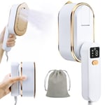 Travel Clothes Steamer Portable Iron, LCD Screen 2 in 1 Handheld Steam Clothing Wrinkles Remover for Garments, 3 Steam Levels, 10S Fast Heat-up, 150ML Water Tank, Iron for Home, Office, Travel（White）