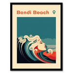 Artery8 The Seaside Calls Bondi Beach Australia Modern Woman of the Waves Sea Siren Ocean Artwork Framed Wall Art Print 18X24 Inch