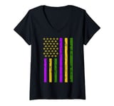 Womens Mardi Gras Celebrations US Mardi Gras Flag V-Neck T-Shirt