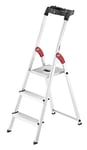 Hailo L60 StandardLine Échelle de sécurité en Aluminium - 3 marches - Charge maximale : 150 kg - Guide Stable - avec étagère - Échelle Pliable en Aluminium - Fabriquée en Allemagne - Argenté