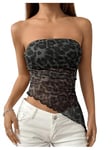 GORGLITTER Women's Leopard Asymmetrical Sexy Tube Top Strapless Mesh Fitted Bandeau Tops Grey S