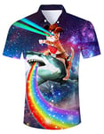 RAISEVERN Mens Shirt Funny Stag Cat Shark Graphic Festival Bad Taste Funky 3D Print Shirts Galaxy Ugly Awful Hawaiian Crazy Rave Party, XL