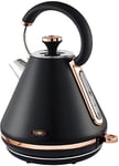 Tower T10044RG Cavaletto Pyramid Kettle with Fast Boil, Detachable Filter, 1.7 Litre, 3000 W, Black and Rose Gold