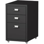 Helloshop26 - Caisson de bureau meuble de rangement pour documents dossiers fournitures de bureau à roulettes acier 48 x 28 x 41 cm noir mat