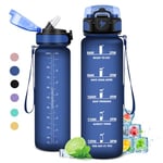 Gourde 1L, Gourde Sport, Gourde avec Paille Réutilisable Réutilisable, Bouteille d'eau avec Marqueur de Temps, Water Bottle pour Adulte, l'école, Cyclisme, Voyage, Camping, Fitness, Yoga, Bureau