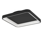 Eglo Plafonnier LED Loretello, lampe de plafond carrée, éclairage de bureau à intensité variable avec télécommande, métal et plastique en noir et blanc, blanc chaud-blanc froid, 35 x 35 cm