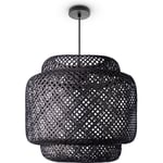 Paco Home - Plafonnier Bambou Suspension Boho Salon Lampe En Osier Suspendue Vintage E27 Noir (Ø40cm), Lampe à suspension - Type 1