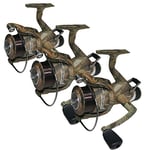 3 x OAKWOOD CAMO 60 CARP RUNNER REELS WITH 12LB LINE FISHING REEL