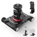 NEEWER Dolly Camera Slider with Ball Head and Phone Clamp, 4 Wheel Table Dolly with 360° Panorama, Compatible with Mirrorless Camera Mini Camcorders GoPro iPhone and Android Mobile Phones SD001