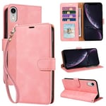 GOTOURED for iPhone XR Phone Case Wallet,Soft Leather,4 Card Slots Holder RFID Blocking,Shockproof Protective Kickstand Wrist Strap Folio Flip Cases Cover for iPhone XR (Pink)