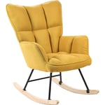 Fauteuil à Bascule Moderne en Tissu Polyester Jaune et Pieds en Bois Oulu