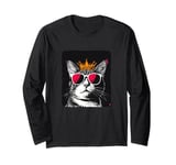 Comedic Cat King with Crown for a Royal Look with Sunglasses Long Sleeve T-Shirt