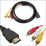 Black Electronic HDMI Male To 3 RCA Cable Adapter Audio Video AV Cord 1080P 5FT