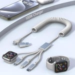 100W Multi Charging Cable for Apple Watch Charger-4 in 2 Portable Apple Watch iPhone 15 Charging Cable,MFi Certified & Data Sync Retractable Travel Charger for All iWatch iPhone MacBook Pad Galaxy 4FT