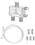 2 Voies Répartiteur Satellite,Repartiteur Antenne TV,avec 1.5m Câble Coax F Prise pour Sky Box Telewest Eurovox Starview Dreambox(Q199)