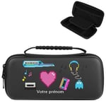 Etui pochette pour Nintendo Switch Lite noir avec votre prenom motif pixel facon jeux video