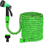 CLMCL 25ft/50ft/100ft/125ft/150ft Expandable Garden Hose Pipes, Expandable Garden Hose Flexible Stretch Water Pipe for Home Lawn Car with 8 Function Professional Water Spray Nozzle (150ft,Green)