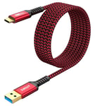 Câble USB C, 3 m Câble USB A vers C 5 Gbps Câble en nylon tressé de Compatible avec iPhone 16/15 Pro Max, Galaxy S24 S23 S22, Android Auto-Rouge