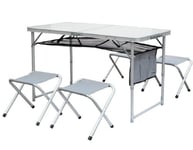 Table pliante avec 4 tabourets pliants plus rangement, le tout se range dans une valise de transport ... Astucieux !