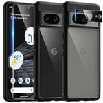 TAURI 5 in 1 Black Case for Google Pixel 8 Case, and 2X Screen Protector+2X Camera Lens Protector, [Not-Yellowing & Military Drop Defense] Shockproof Phone Case 6.2 inch