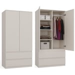 TURIN Armoire style moderne chambre salon blanc Penderie multifonctions 2 portes + tiroirs Dressing Système TIP-ON