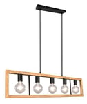 Trio, Suspension, Agra 5xE27, max.10,0 W Bois naturel, couleur de bois, Corps: Métal, noir mat L:100,0cm, L:8,0cm, H:150,0cm IP20,Sans illuminant,Réglable en hauteur