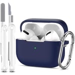 R-fun Compatible with AirPods Pro Generation protective case with cleaning set, full silicone protection for Apple AirPods Pro 2019 charging case[Front LED Visible],Midnight blue