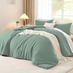 Luofanfei Housse de Couette Coton 240 x 260 Vert Sauge Adulte Ado Uni 2 Personnes Parure de Lit Unie en Coton Housse Couette 240x260 Linge de Lit avec Fermeture éclair et 65x65cm Taies d'oreiller