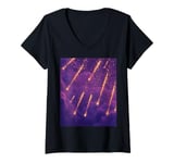 Womens Celestial Falling Stars in Starry Night Sky Aesthetics V-Neck T-Shirt