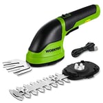 WORKPRO Cisaille Sculpte-Haie et Taille-Herbes sans Fil 3,6V, Cisaille à Gazon avec 2 Lames, Largeur/Longueur de Coupe 7,5 cm/12 cm, Batterie 2000mAh et Type C, pour Coupe, Elagage, Vert Noir